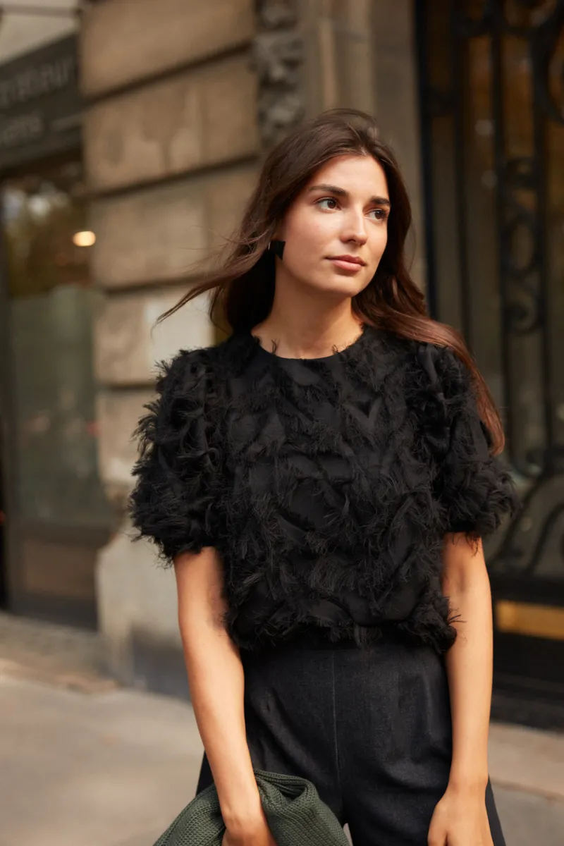 Cheap Maison Guillemette BLOUSE PLUMES NOIRE - LES EMBLEMATIQUES