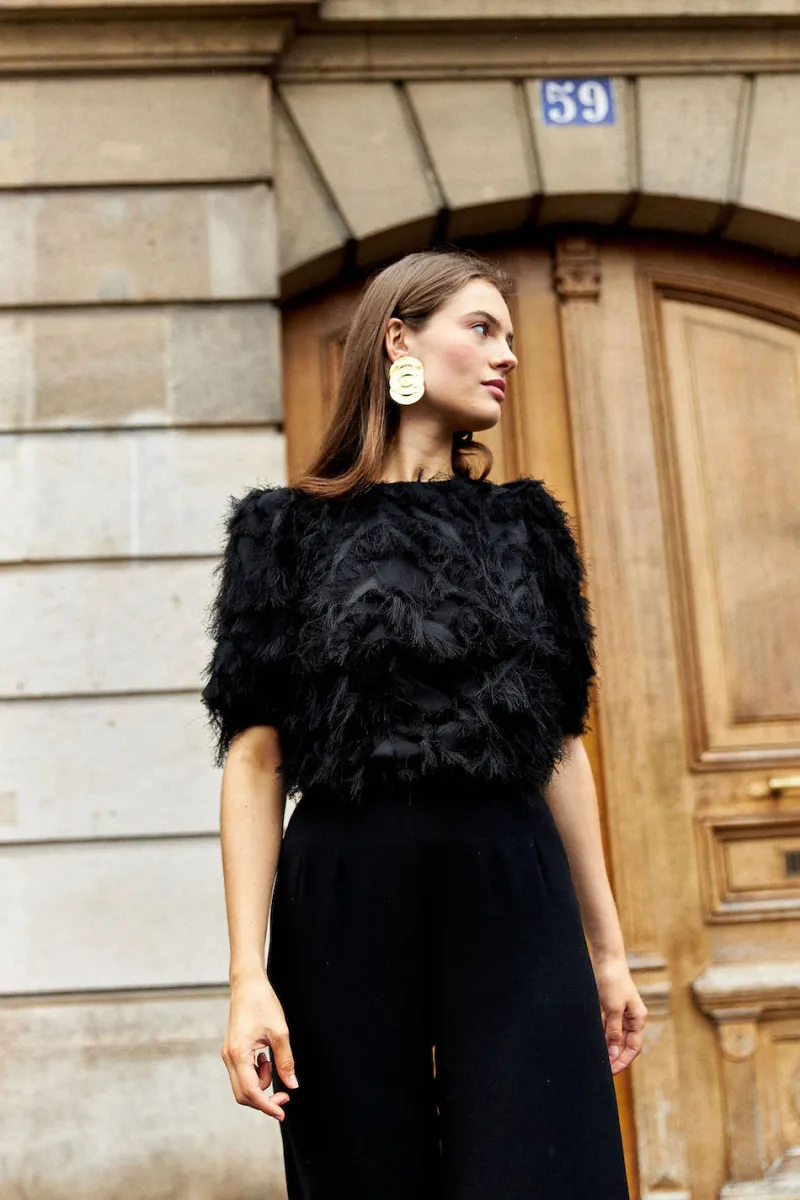 Cheap Maison Guillemette BLOUSE PLUMES NOIRE - LES EMBLEMATIQUES