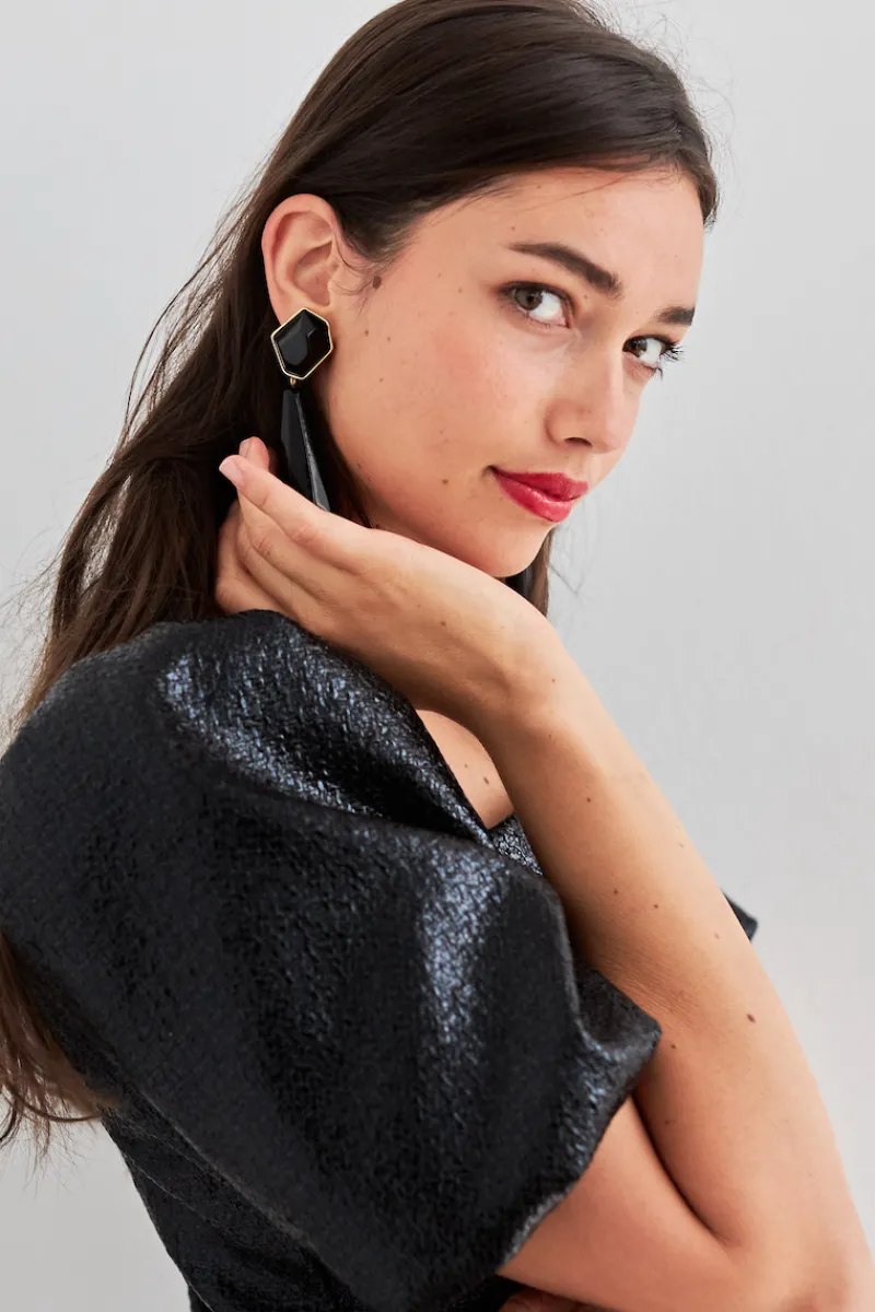 Shop Maison Guillemette BOUCLES D'OREILLES WALLIS NOIRES A CLIPS