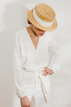 Clearance Maison Guillemette CANOTIER TULLE PLUMETIS - COLLECTION BLANCHE