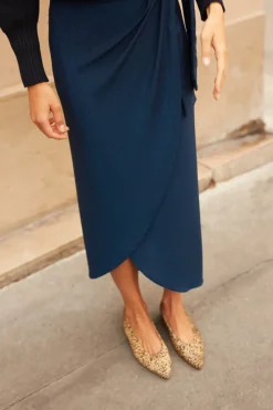 Discount Maison Guillemette JUPE PORTEFEUILLE JERSEY MARINE IRISÉ