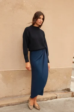 Discount Maison Guillemette JUPE PORTEFEUILLE JERSEY MARINE IRISÉ