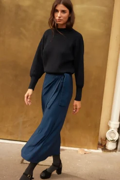 Discount Maison Guillemette JUPE PORTEFEUILLE JERSEY MARINE IRISÉ