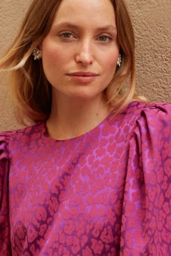 Flash Sale Maison Guillemette ROBE CHIARA LEOPARD FUCHSIA - existe dans deux longueurs