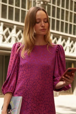 Flash Sale Maison Guillemette ROBE CHIARA LEOPARD FUCHSIA - existe dans deux longueurs
